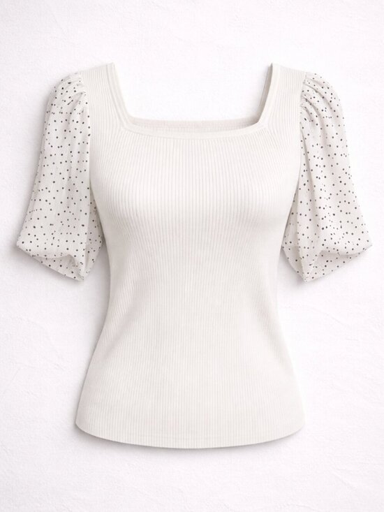 T Tahari Tops - T Tahari Square Neck Elbow Length Puff Sleeve White Top Size Small Petite